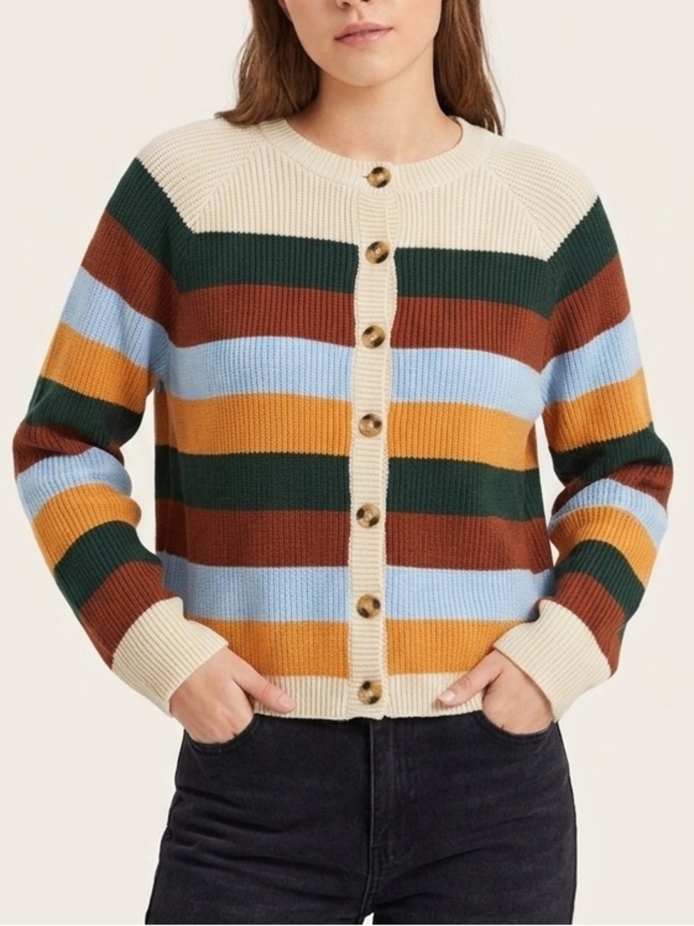 Shein Colorblock Striped Multicolor Knit Cardigan